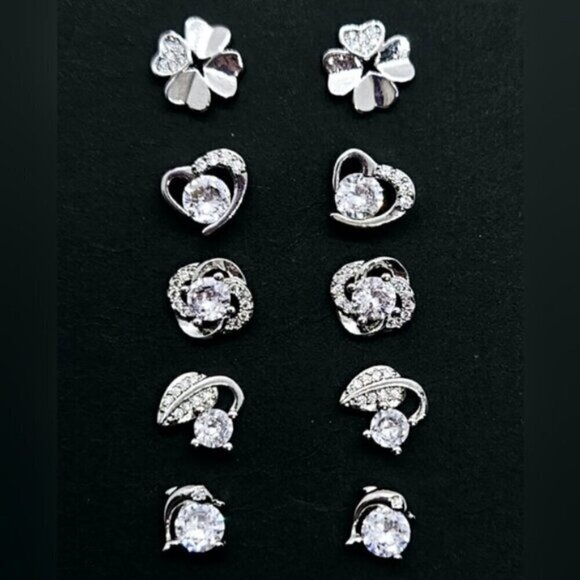 5 Pairs of Diamond Simulants Stud Earrings - Picture 2 of 3